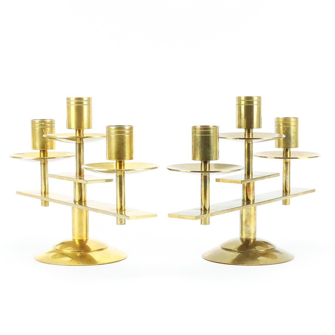 Mid-Century Modern Dantorp Design, pair of brass candlesticks, Denmark 1960's