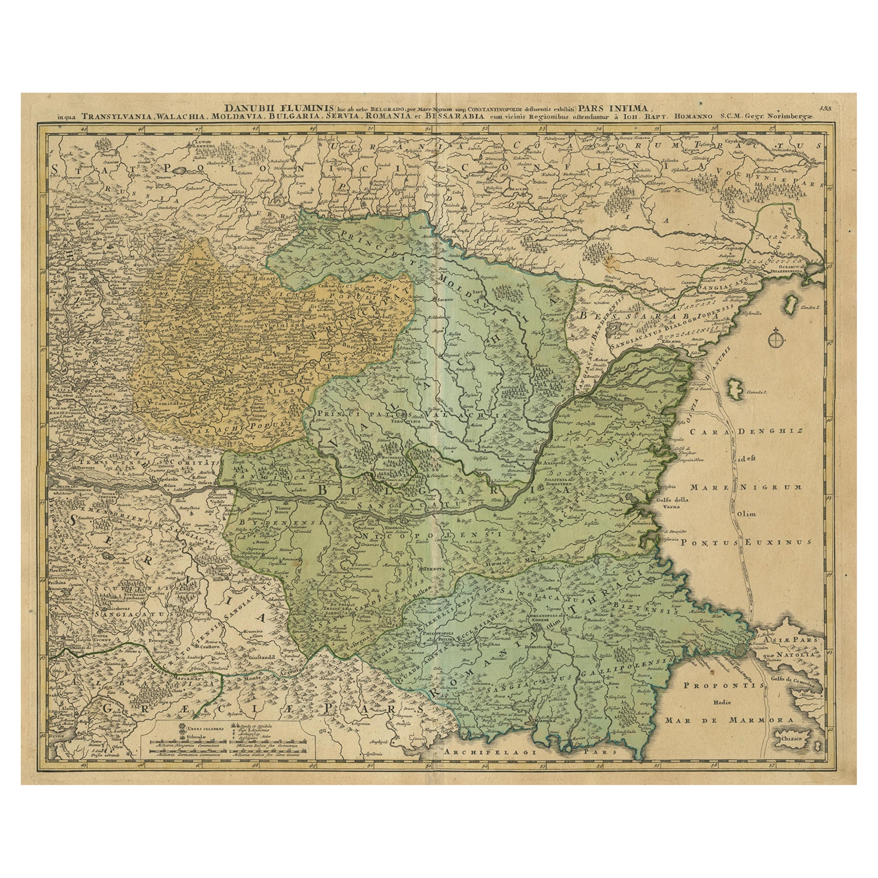 Fiume Danubio Incl. Serbia, Moldavia, Transilvania, Romania, Bulgaria etc., 1720 ca.
