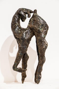 Zeitgenössische Bronze Ziege mit nach hinten gebogener Kontur