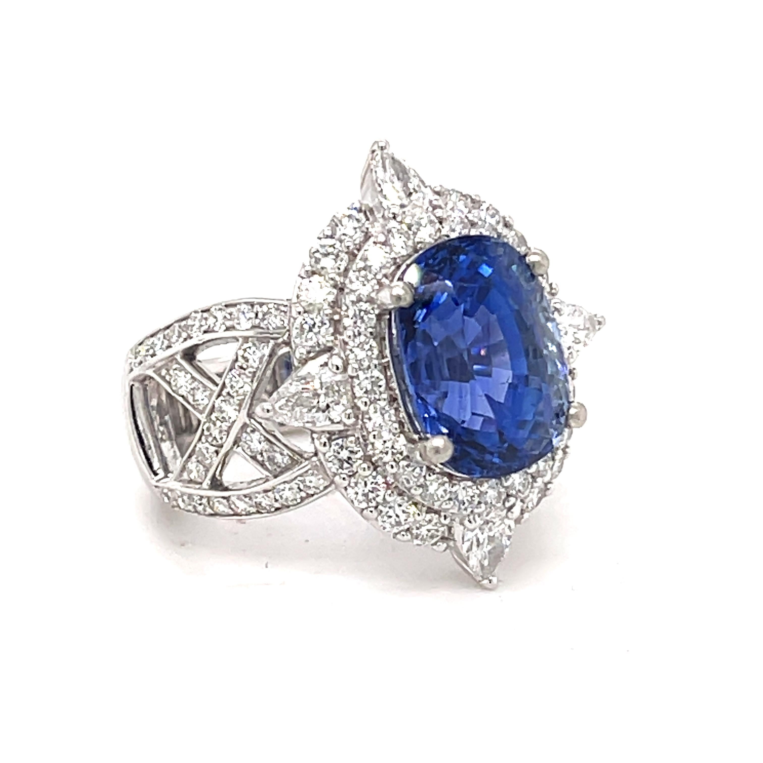 Contemporary Danuta Oval Blue Sapphire 7.5 Carat and Diamond Platinum Engagement Ring