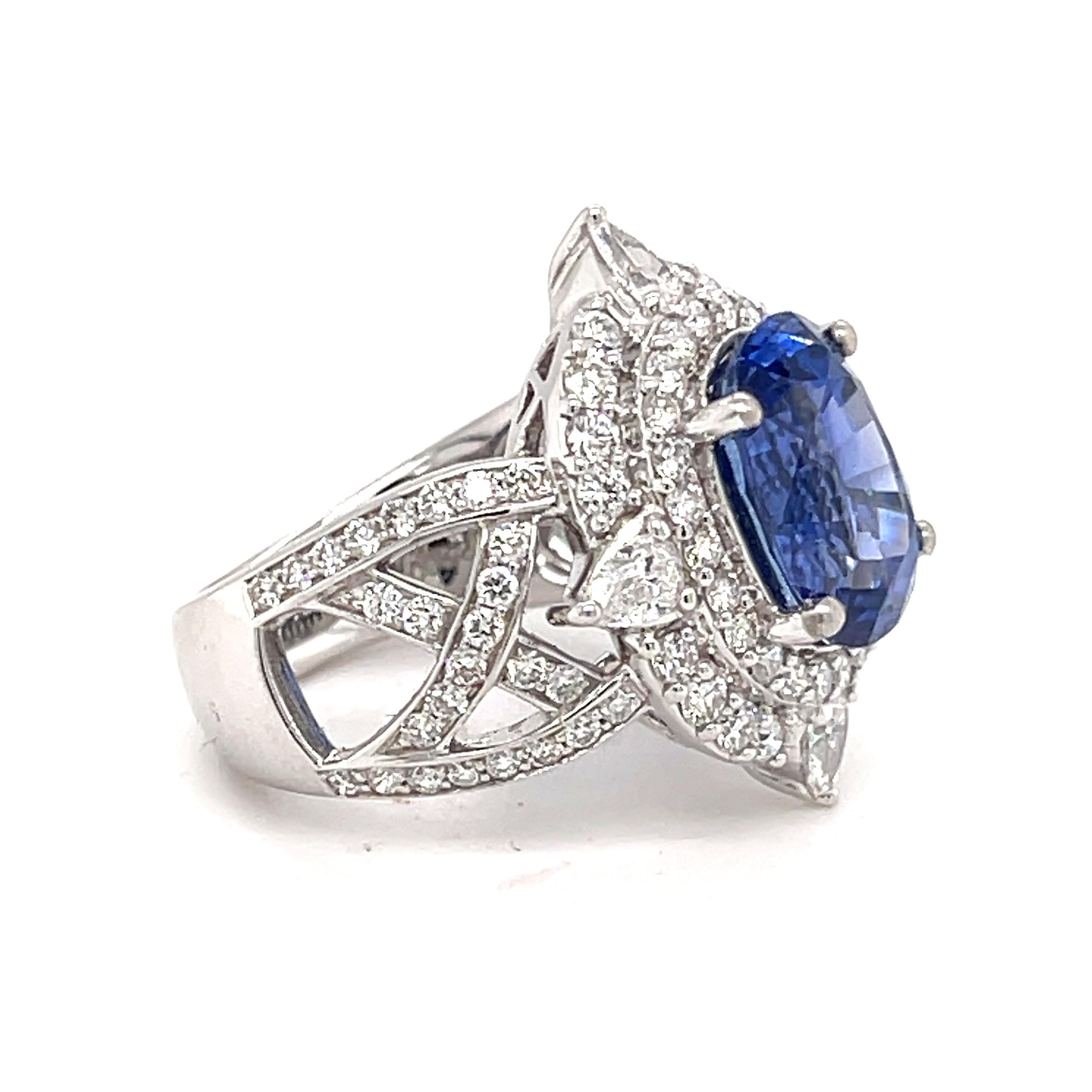 Oval Cut Danuta Oval Blue Sapphire 7.5 Carat and Diamond Platinum Engagement Ring