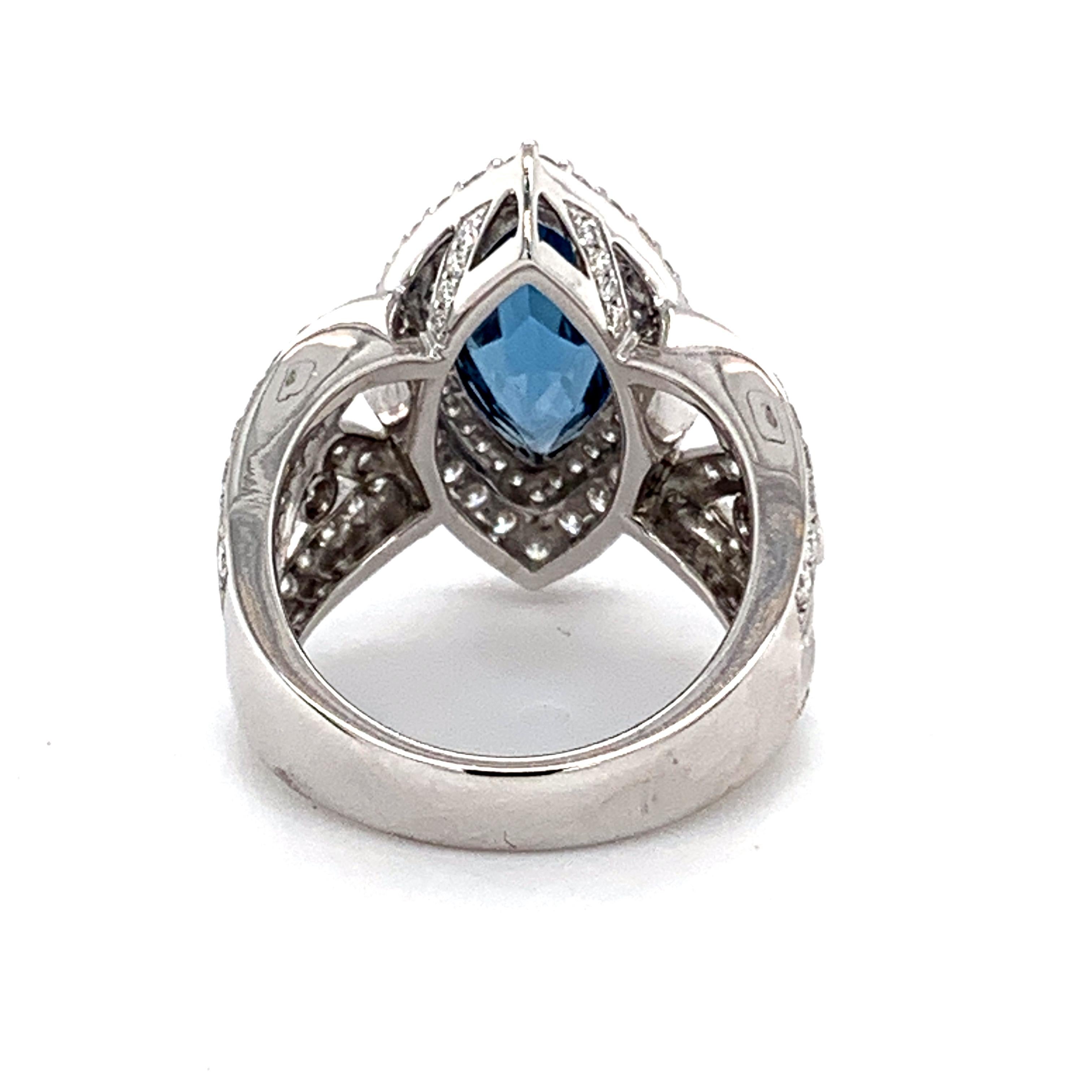 Artisan Danuta Blue Zircon 3.18 1.82 Carat Diamond Engagement Ring For Sale