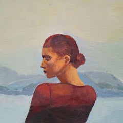 Lady in the window. Contemporary figurative Painting, Art deco, Polish art