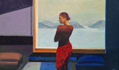 Die Frau im Fenster. Zeitgenössische figurative Malerei, Art deco, polnische Kunst