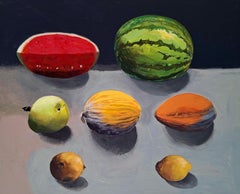 Stilleben mit Wassermelone. Zeitgenössische Stilllebenmalerei, Art deco, Polen