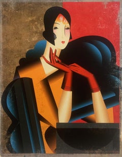 Donna in stile Art Déco. Stampa figurativa contemporanea, Pop art, Art deco, Artista polacco