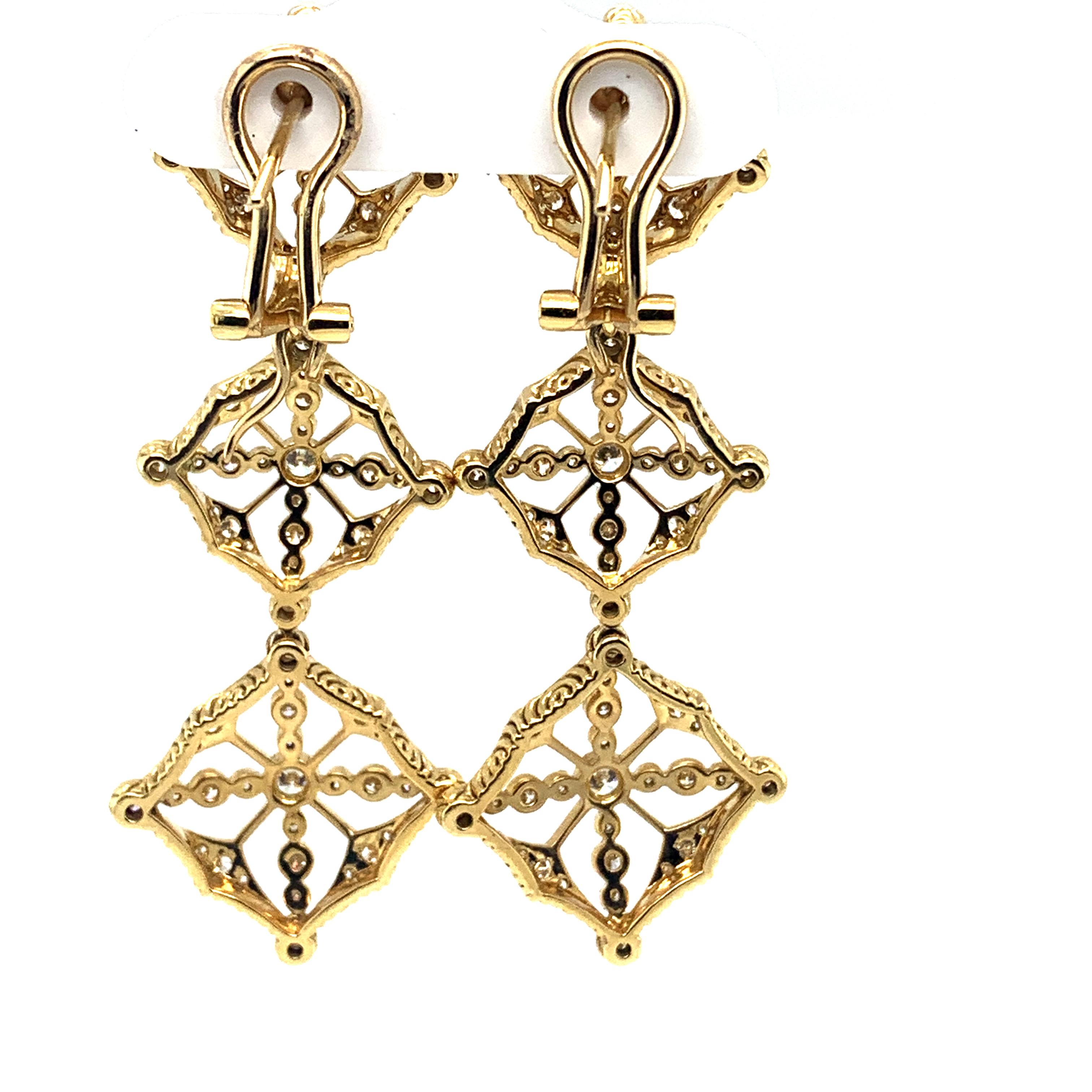 Artisan Danuta Detachable Dangling 18 Karat Yellow Gold Diamond Earrings