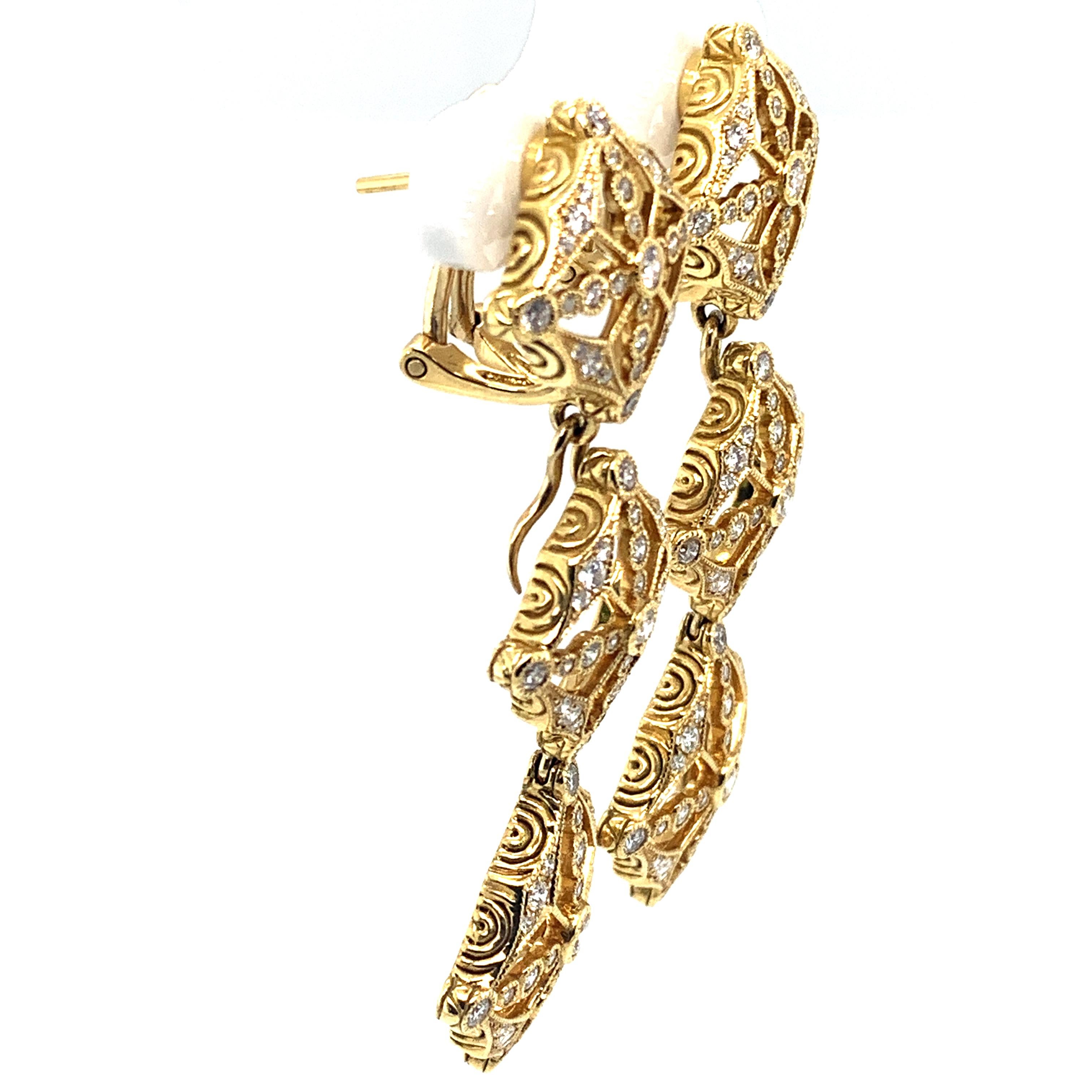 Round Cut Danuta Detachable Dangling 18 Karat Yellow Gold Diamond Earrings