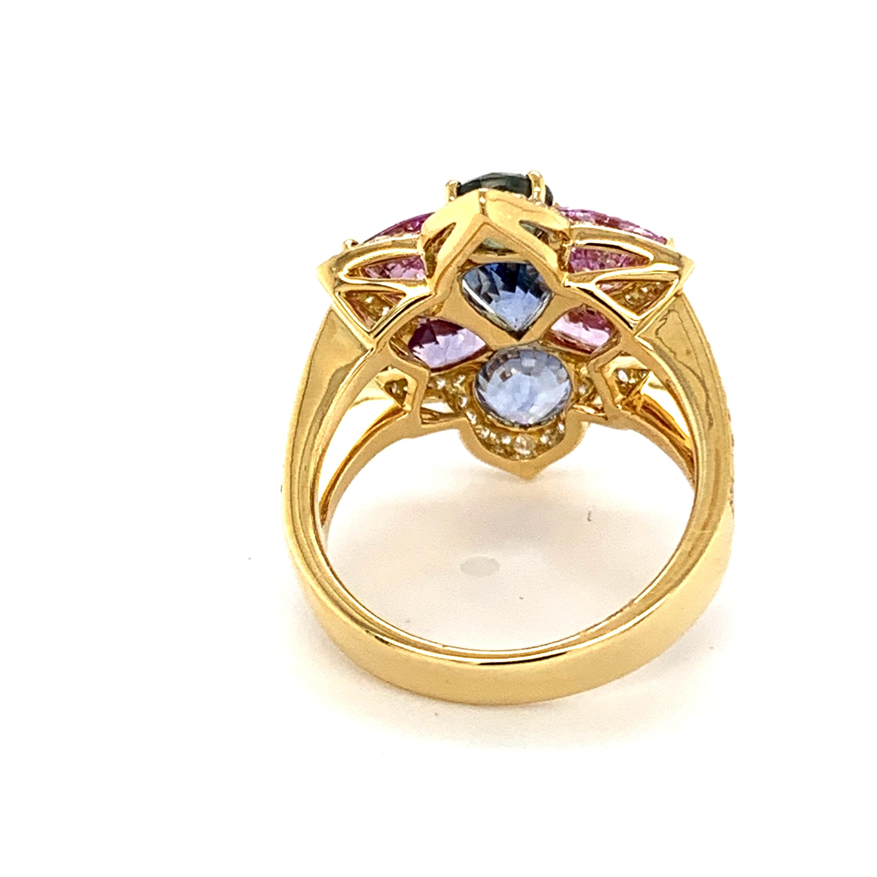 Modern Danuta Engagement Ring With Natural Pink, Blue, Lavender Sapphires And Diamonds