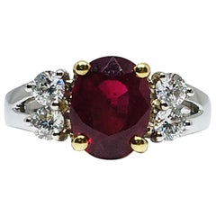 18k Gold GIA Certified 3.15 Carat Burma Ruby and 0.55 Carat Diamonds Ring