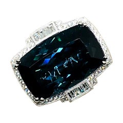 18K GRS Certified 34.29 Carat Natural Indicolite and 1.68Ct Diamonds Ring