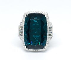 18K GRS Certified 34.29 Carat Natural Indicolite and 1.68Ct Diamonds Ring
