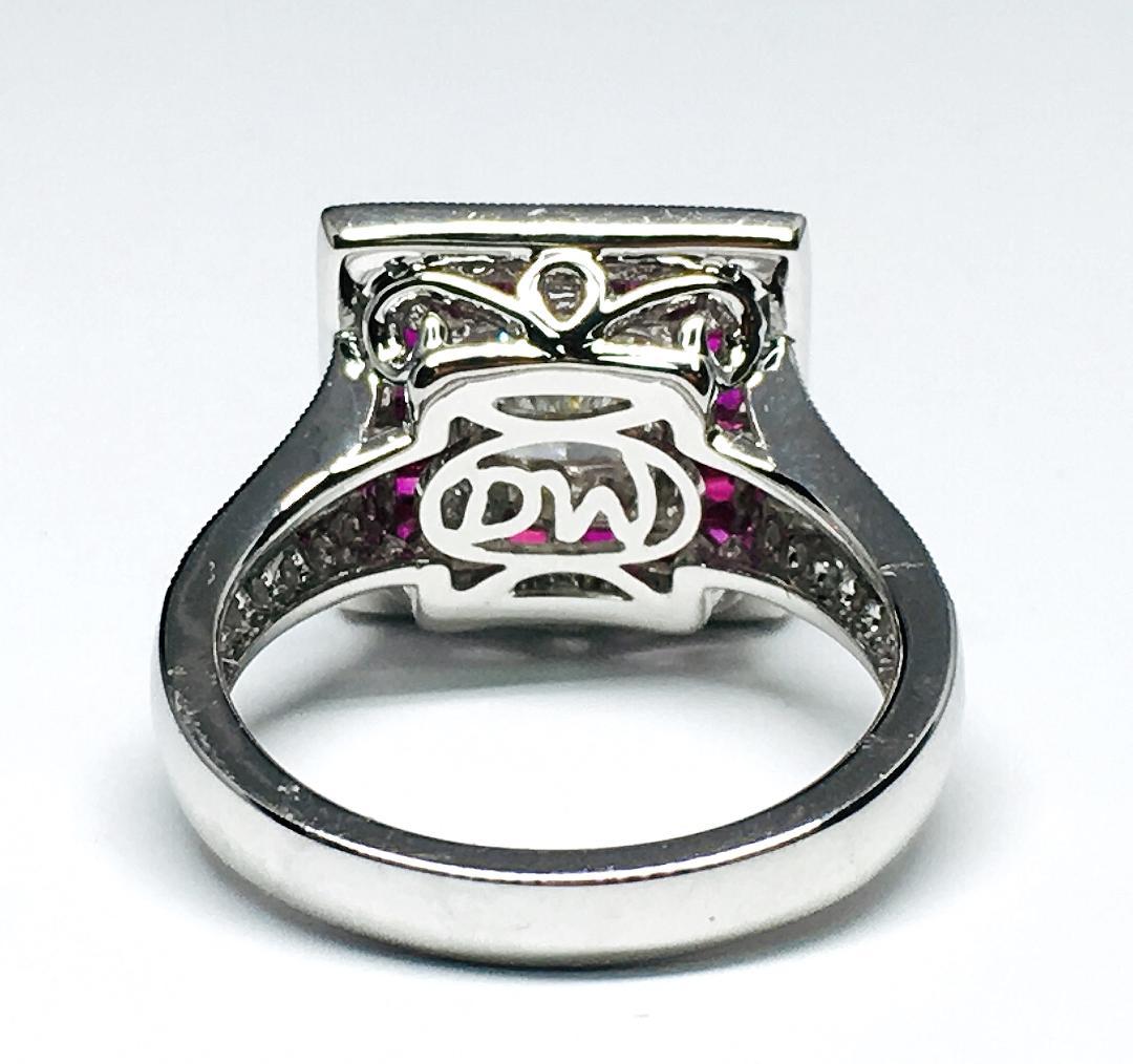 Art Nouveau 18k Gold 0.86 Carat Princess Cut Diamond and 0.52TCW Ruby Ring For Sale