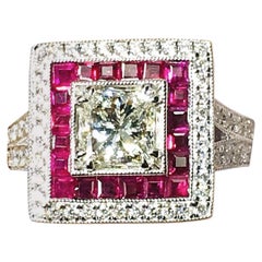 18k Gold 0.86 Carat Princess Cut Diamond and 0.52TCW Ruby Ring 18k Gold 0.86 Carat Princess Cut Diamond and 0.52TCW Ruby Ring