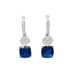 18k Gold 4.76 Carat Sapphire & 0.75 Tcw Diamond Drop Earrings