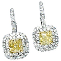 18k Gold GIA Certified 2.54 Carat Yellow Diamonds Earrings