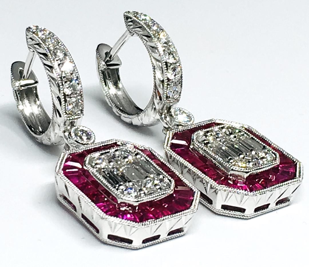 Women's 18 Karat Gold 2.60 Carat Ruby and 1.16 Carat Diamond Earrings For Sale