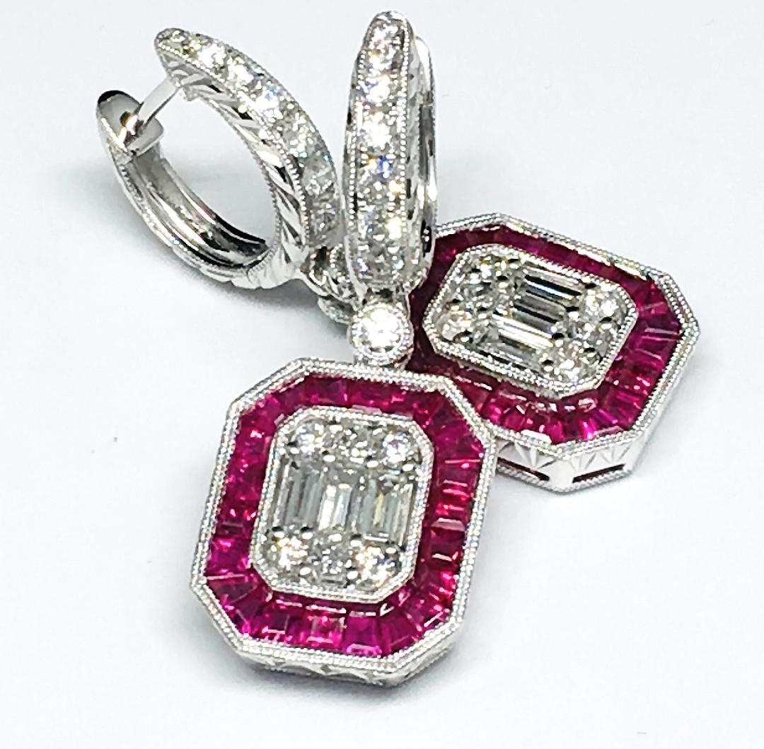 18 Karat Gold 2.60 Carat Ruby and 1.16 Carat Diamond Earrings For Sale 2