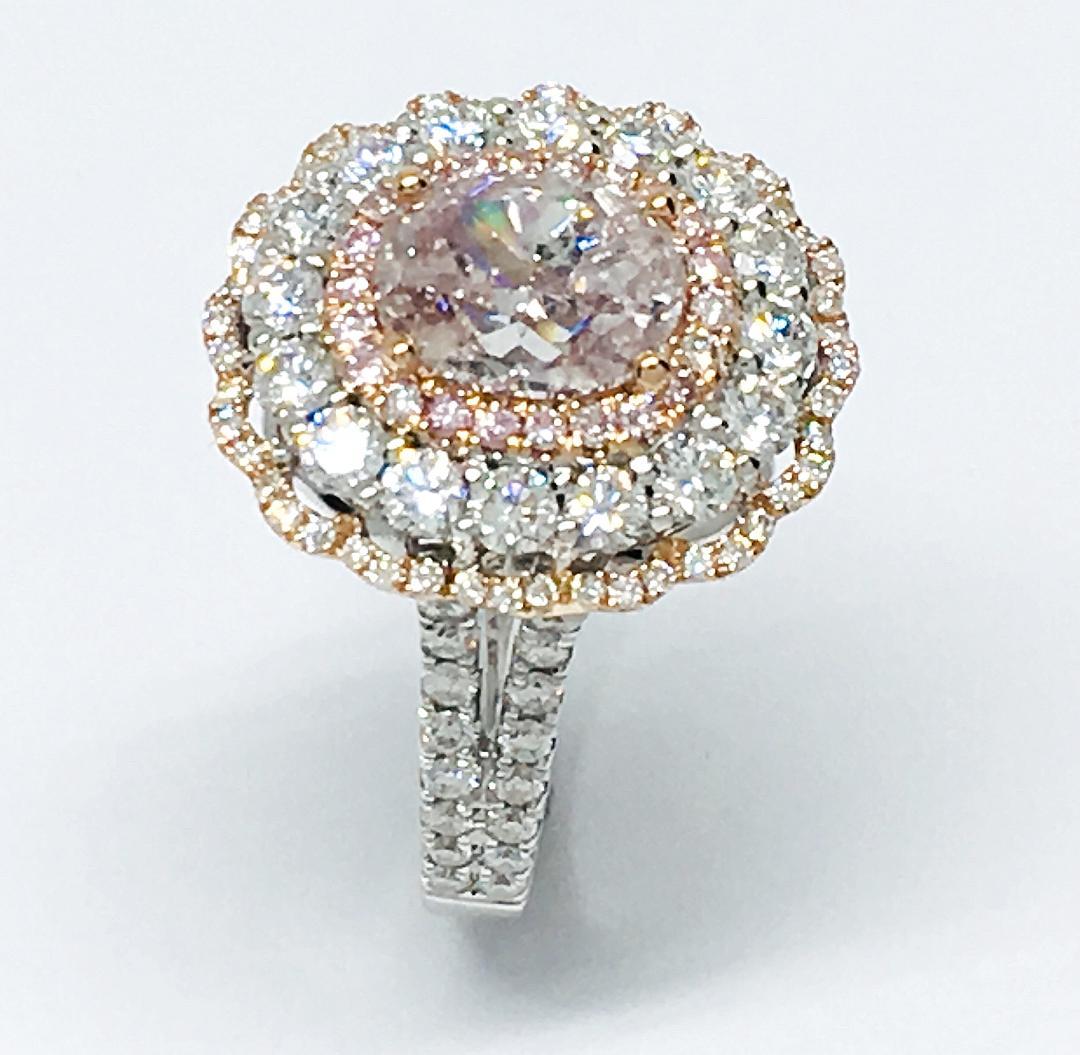 Art Nouveau GIA 1.87 Carat Fancy Brownish Pink Diamond Triple Halo Ring For Sale