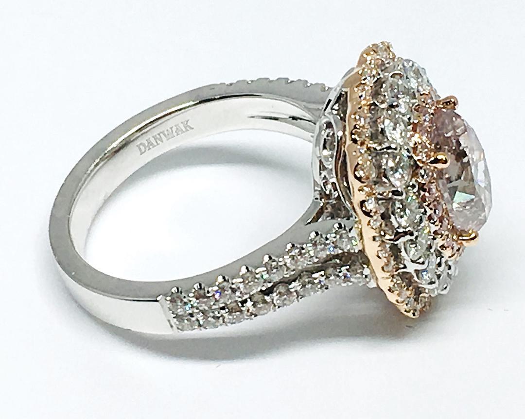 Oval Cut GIA 1.87 Carat Fancy Brownish Pink Diamond Triple Halo Ring For Sale