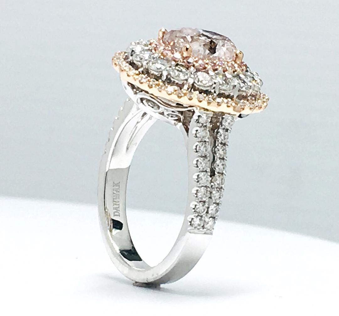 Women's or Men's GIA 1.87 Carat Fancy Brownish Pink Diamond Triple Halo Ring For Sale