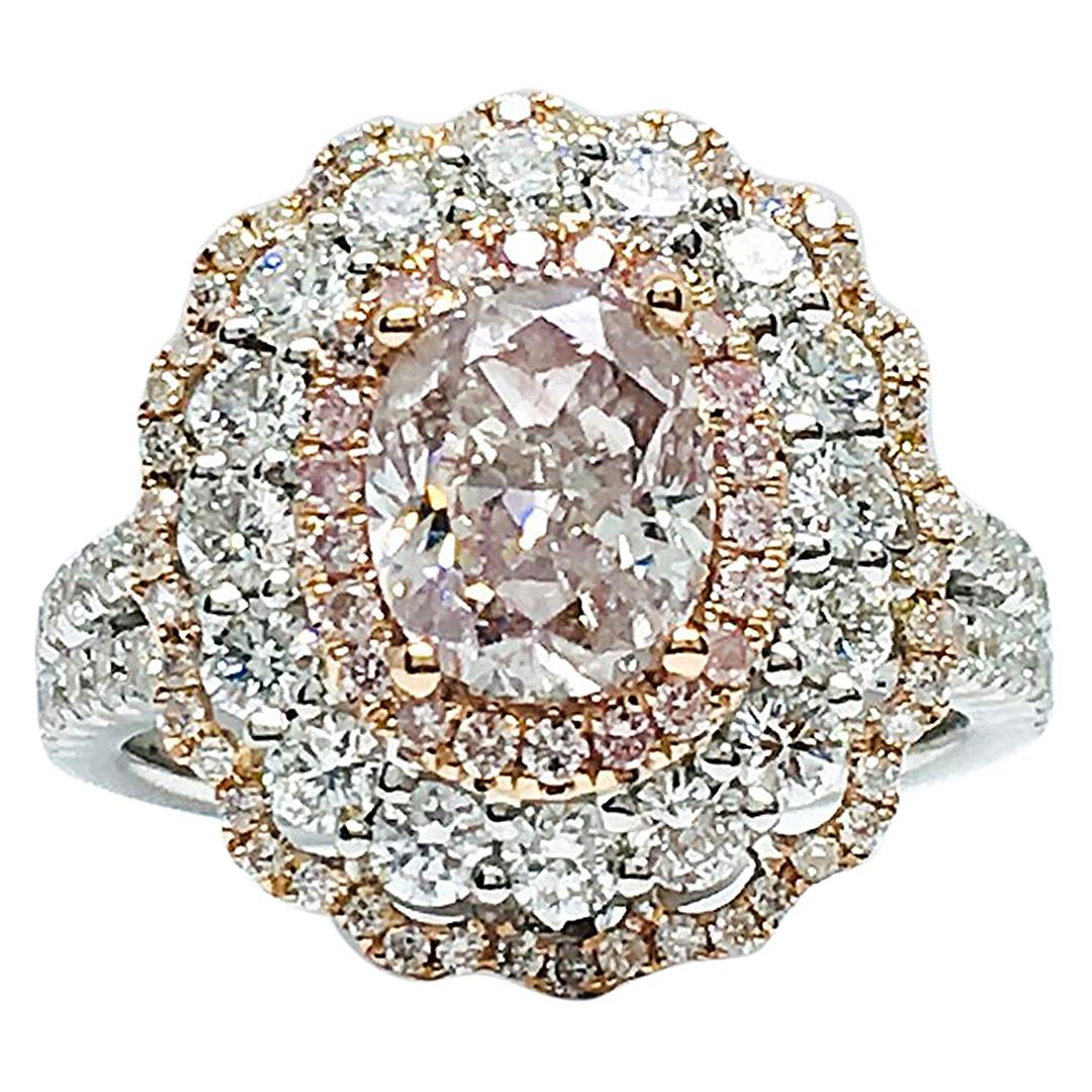 GIA 1.87 Carat Fancy Brownish Pink Diamond Triple Halo Ring For Sale