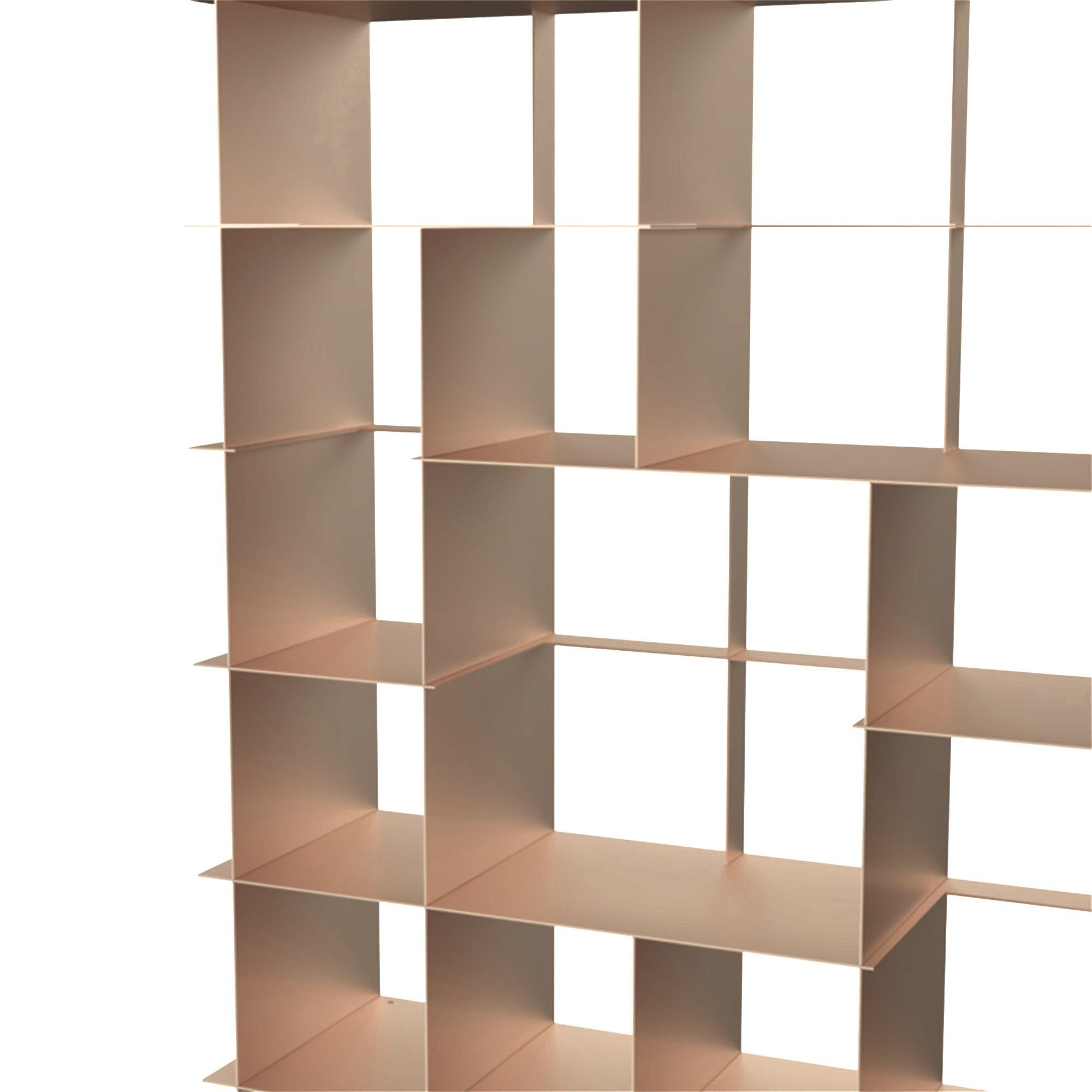 Dany Bookshelves by WM Metal Design
Dimensions: D 35 x W 135 x H 230 cm. 
Materials: Aluminum.

Entirely made of aluminum with a gold finish, the Dany Bookcase is a novel and luxurious take on a classic decor silhouette. Equipped with an invisible