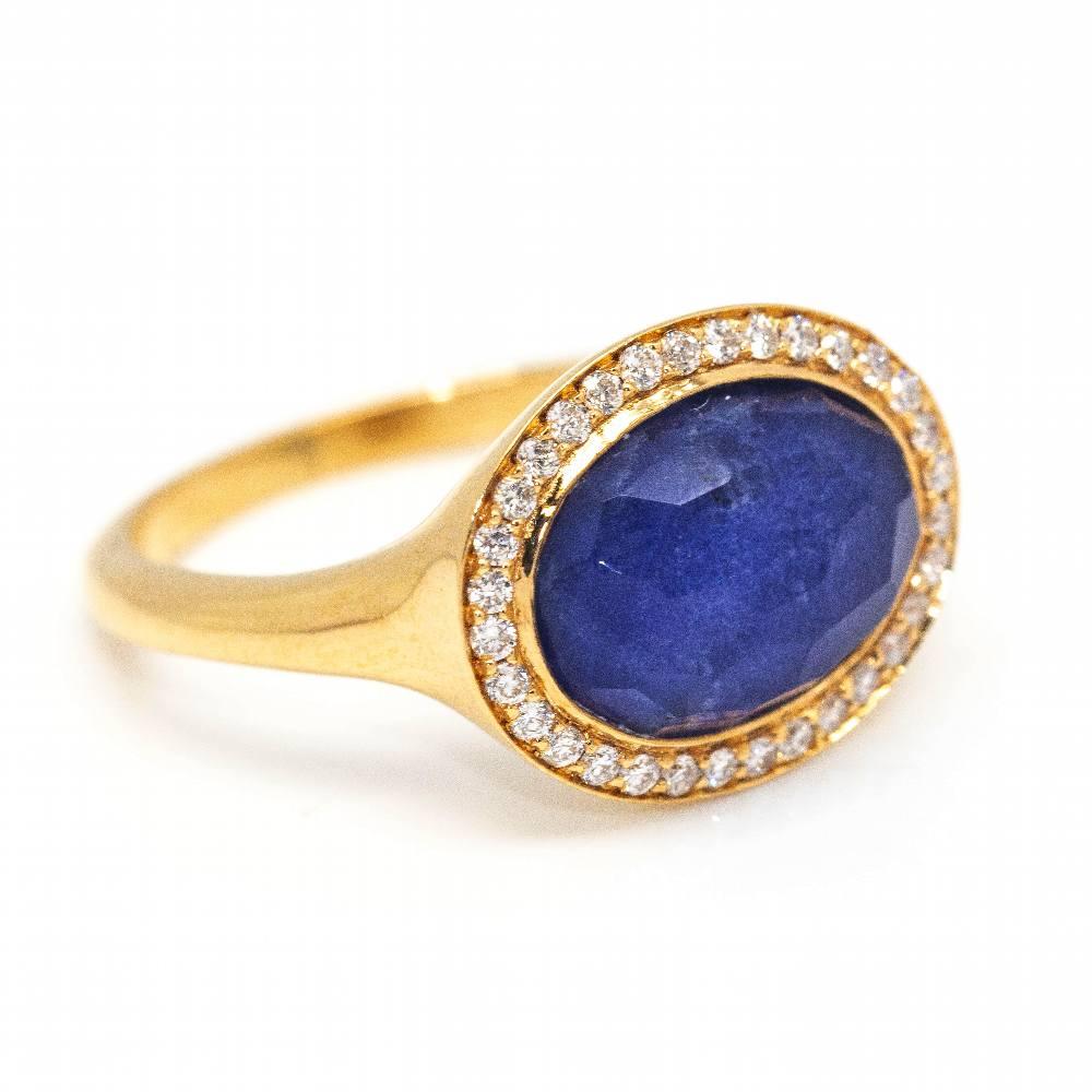 Taglio ovale Anello DANZE con zaffiro e diamante in vendita