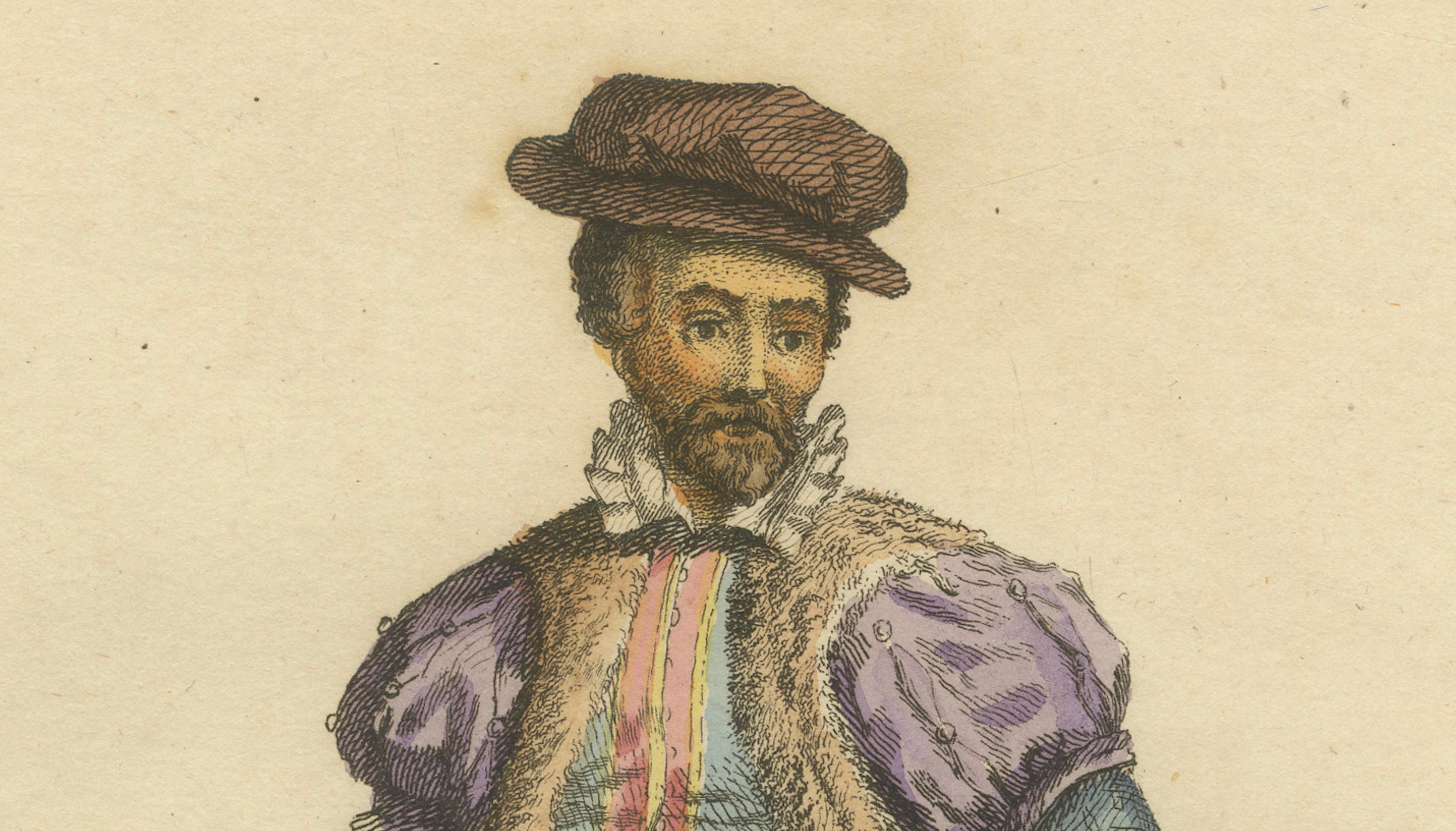 Danzig Merchant Costume Engraving, Polish Trade Figure, Hand-Colored, 1749
