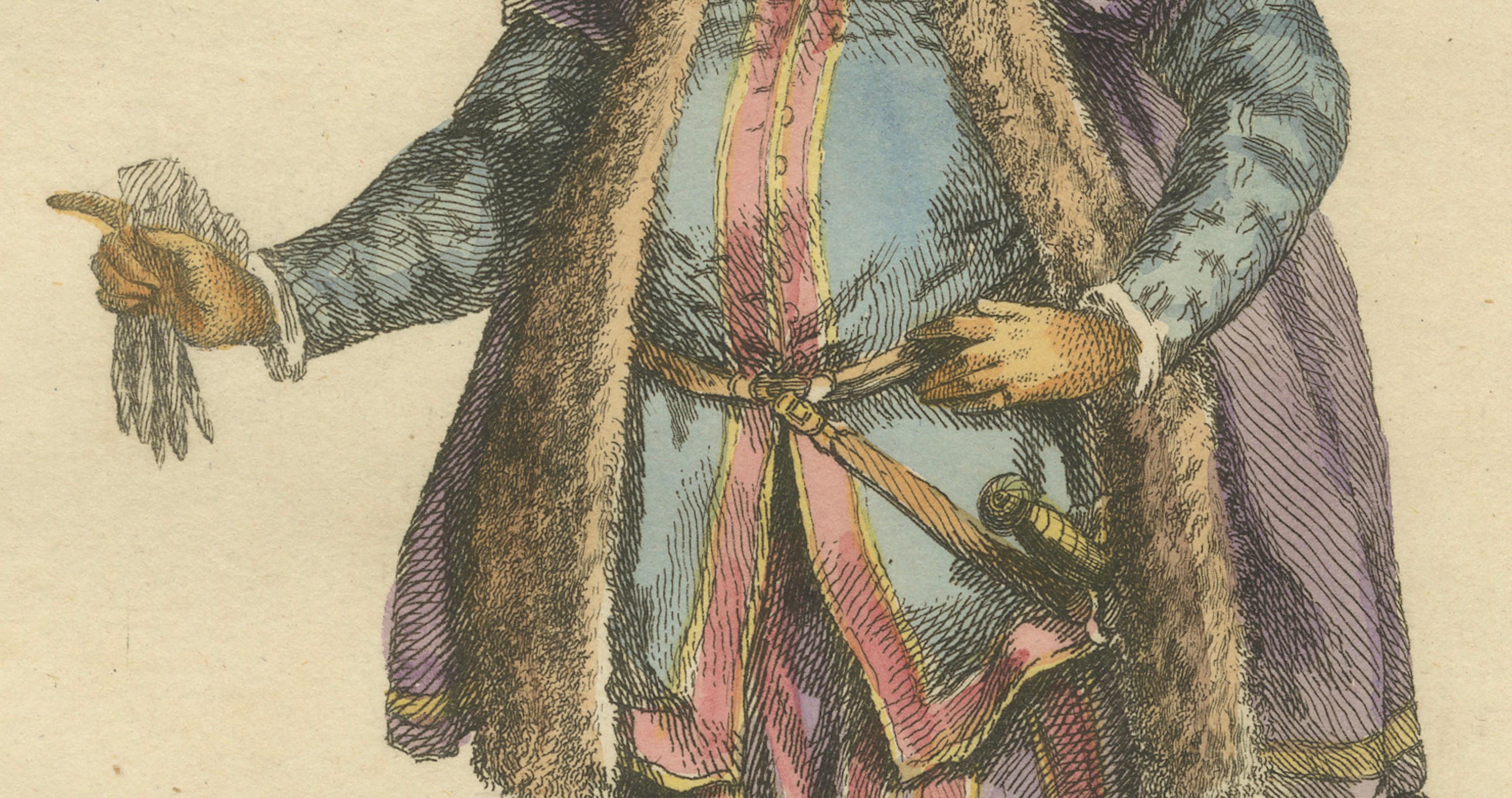 Danzig Merchant Costume Engraving, Polish Trade Figure, Hand-Colored, 1749