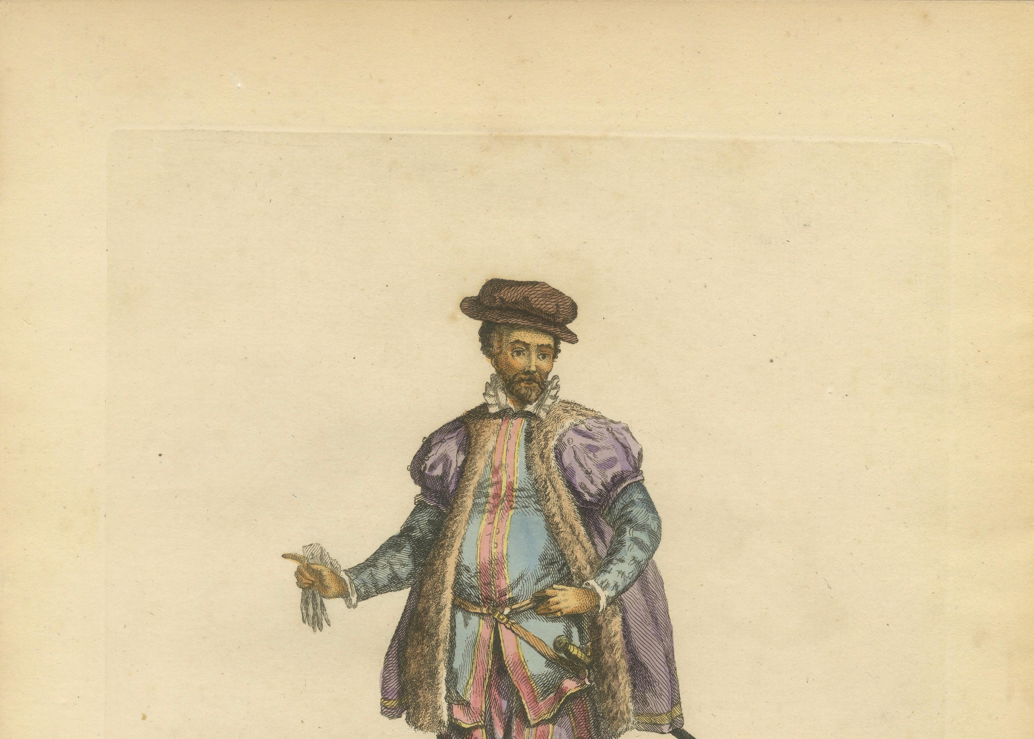 Danzig Merchant Costume Engraving, Polish Trade Figure, Hand-Colored, 1749