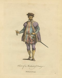 Danzig Merchant Costume Engraving, Polish Trade Figure, Hand-Colored, 1749