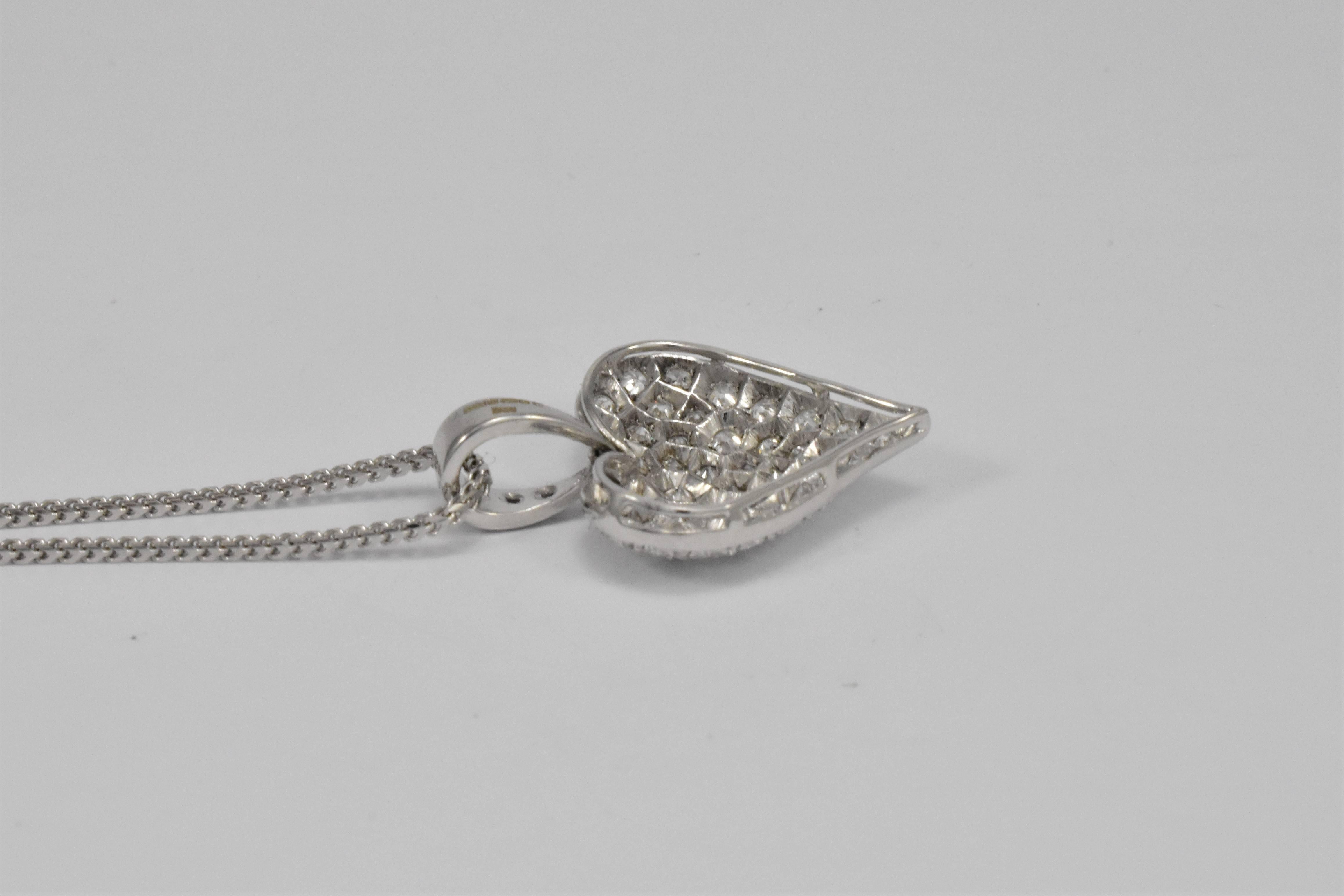 Daou Diamond 18K White Gold Full Heart Pendant Necklace For Sale 5