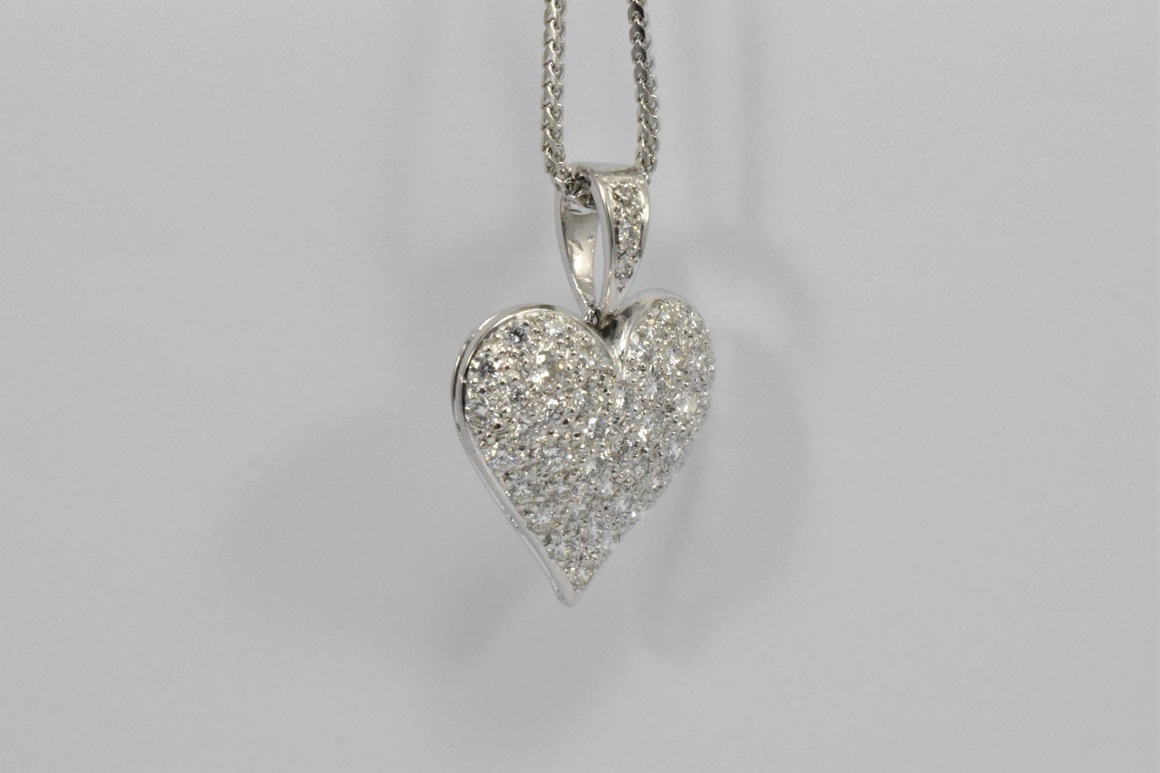 Round Cut Daou Diamond 18K White Gold Full Heart Pendant Necklace For Sale