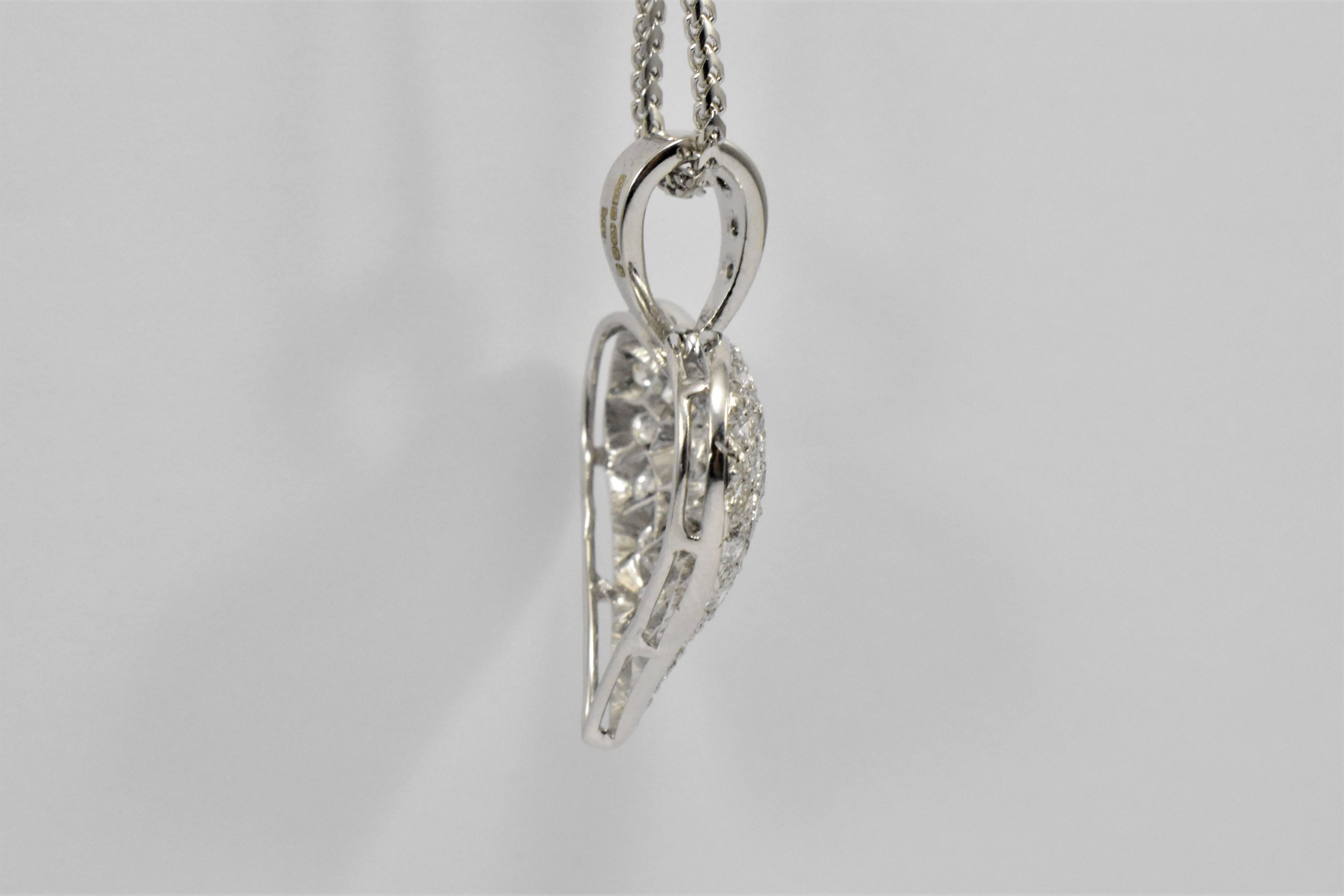 Women's Daou Diamond 18K White Gold Full Heart Pendant Necklace For Sale
