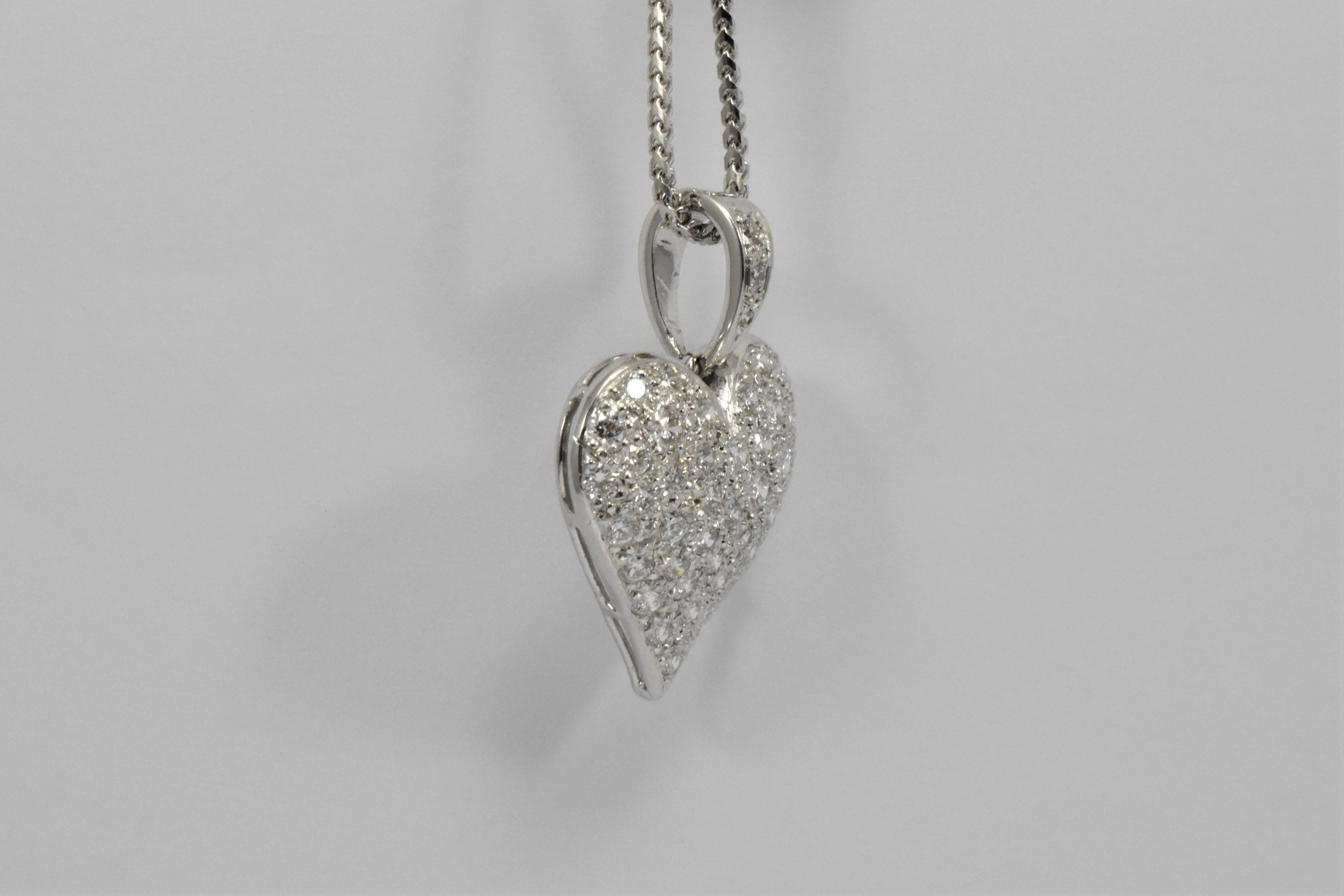 Daou Diamond 18K White Gold Full Heart Pendant Necklace For Sale 1