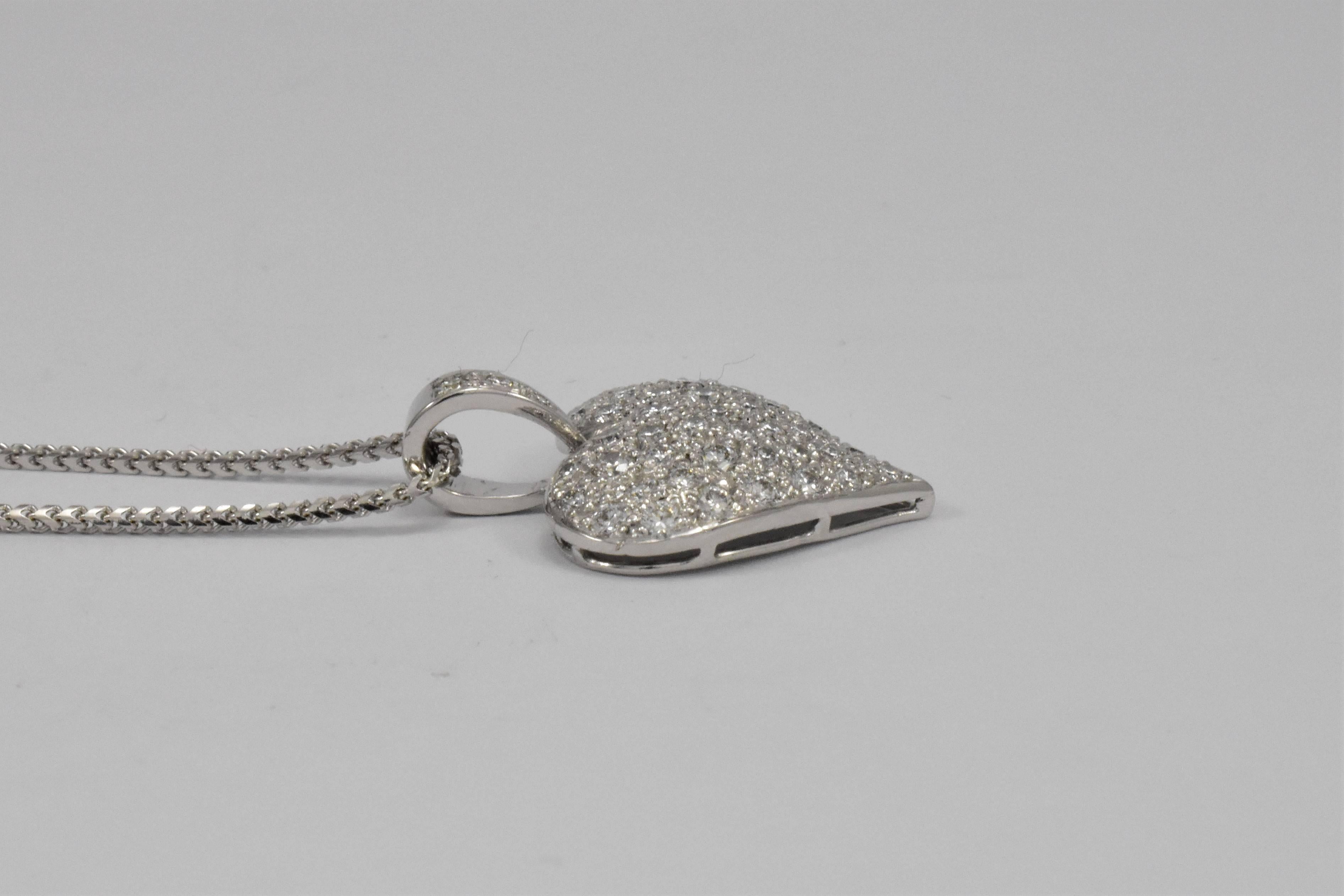 Daou Diamond 18K White Gold Full Heart Pendant Necklace For Sale 2
