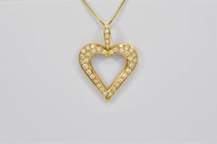Daou Diamond and Yellow Gold Large Open Heart Pendant Necklace