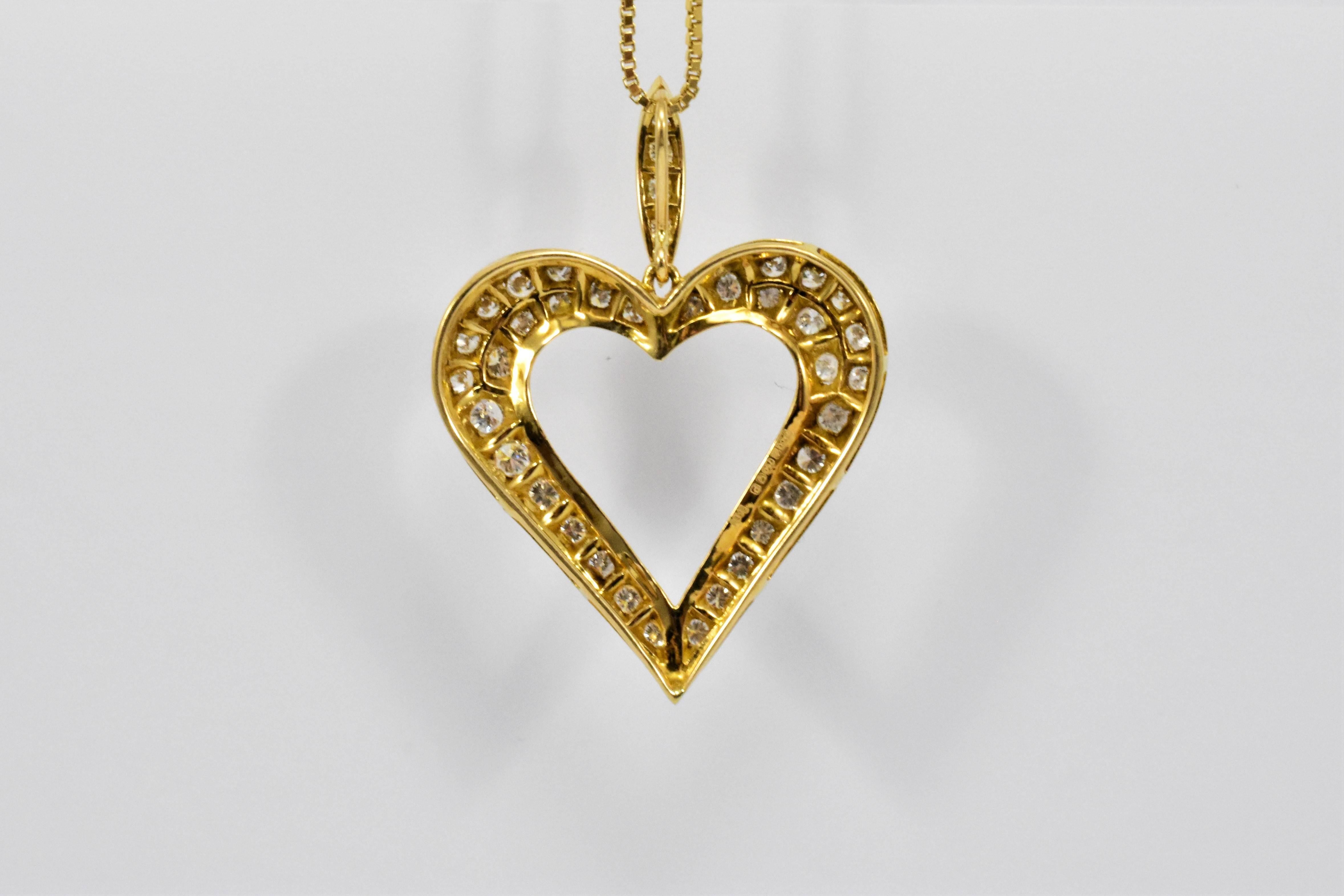 Contemporary Daou Diamond and Yellow Gold Large Open Heart Pendant Necklace For Sale