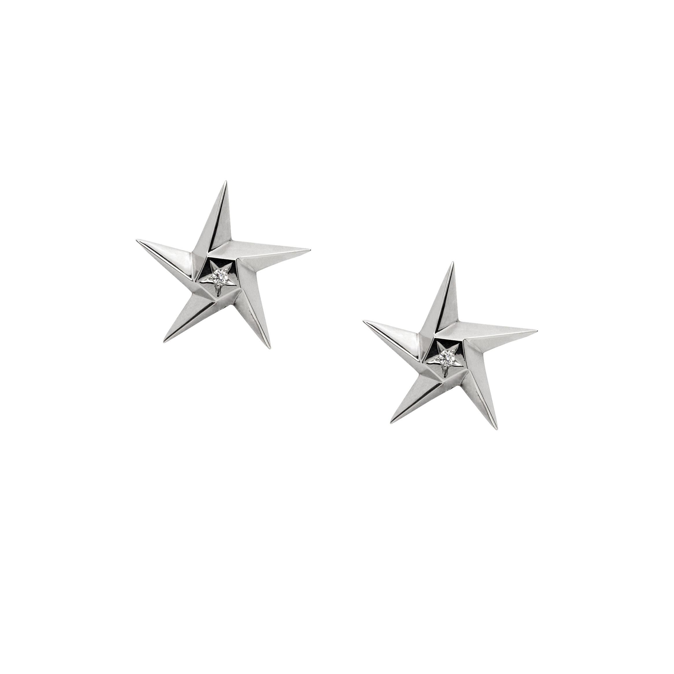 Daou Diamond Star Earrings in White Gold with Convertible Star Drop Earrings In New Condition For Sale In London, EMEA - British Isles