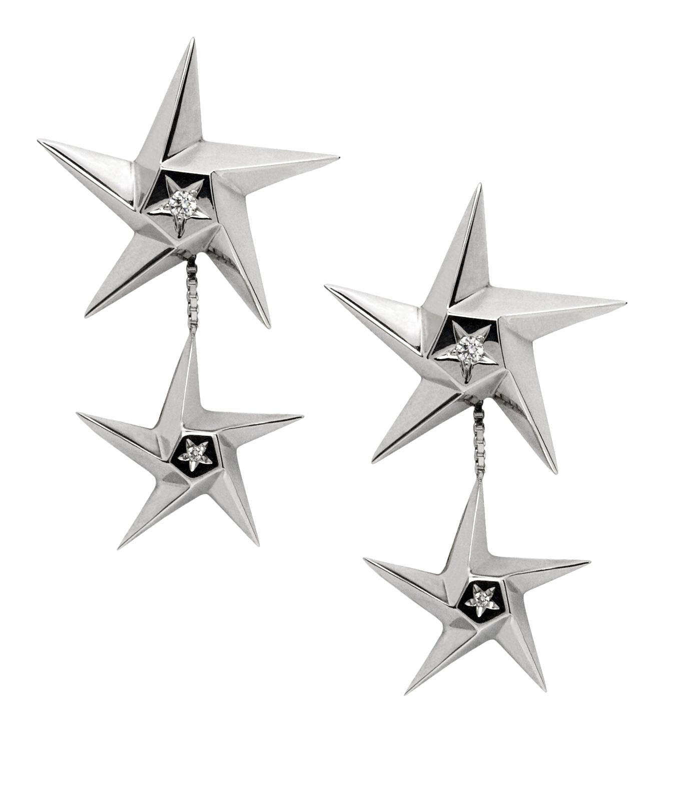 Women's Daou Diamond Star Earrings in White Gold with Convertible Star Drop Earrings For Sale