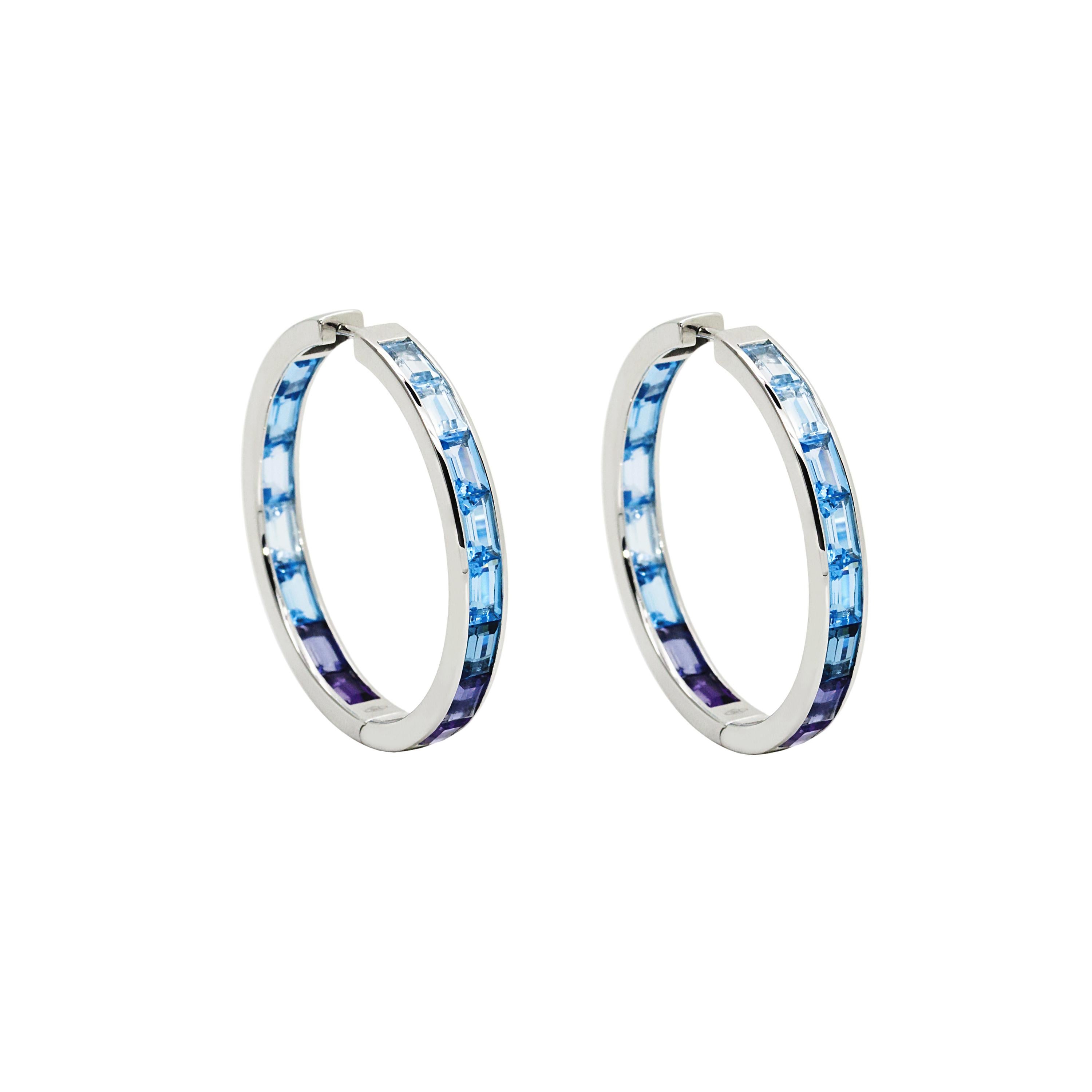 Daou Gemstone Earrings Blue Art Deco , White Gold, Topaz, Amethyst, Iolite  In New Condition For Sale In London, EMEA - British Isles