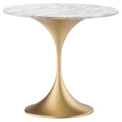 Table courte Dapertutto, plateau en or Calacatta, laiton satiné , Made in Italy