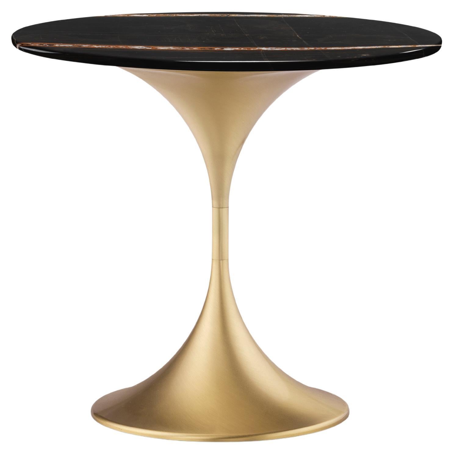 Dapertutto Short Table, Sahara Noir Top, Satin Brass , Made in Italy For Sale