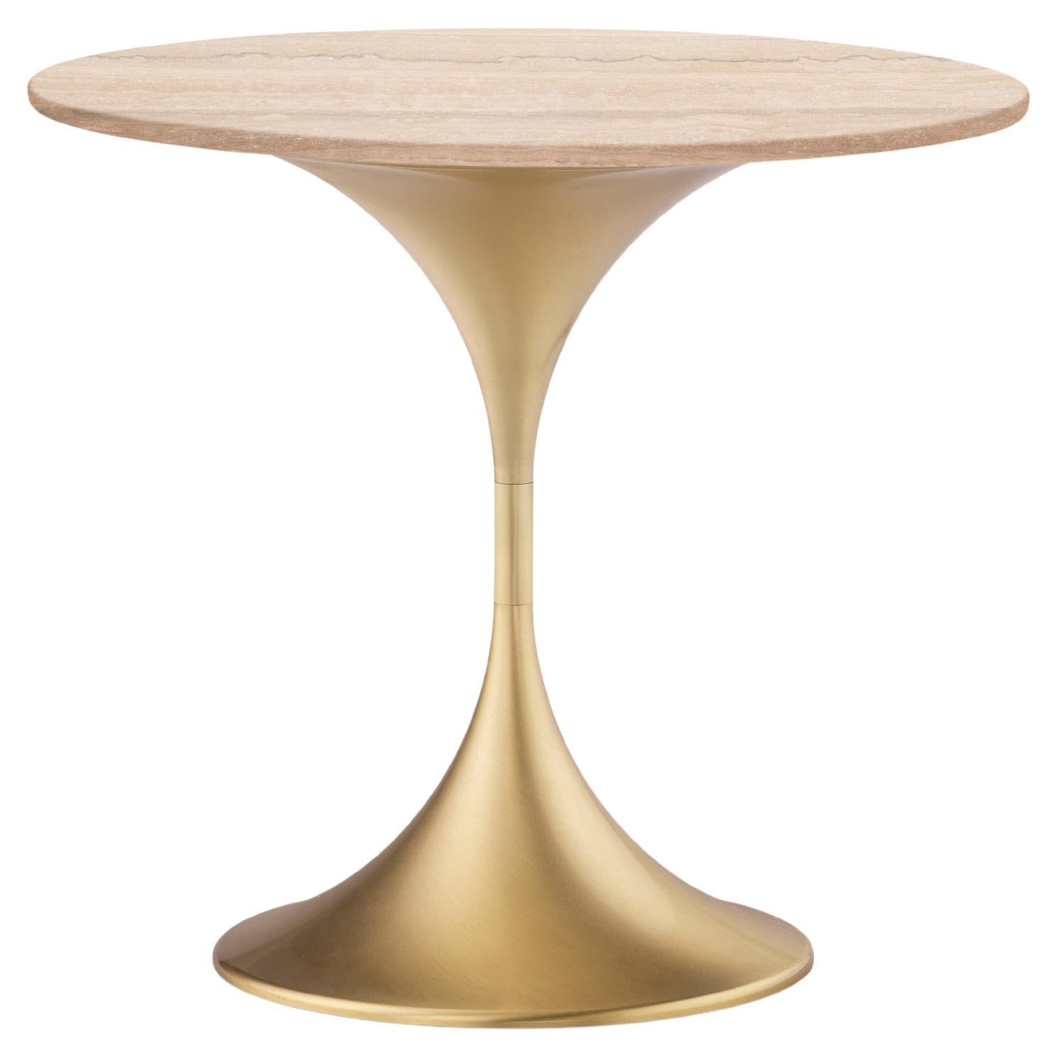 Dapertutto Short Table, Travertine Top, Satin Brass , Made in Italy For Sale