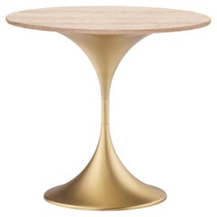 Dapertutto Short Table, Travertine Top, Satin Brass , Made in Italy