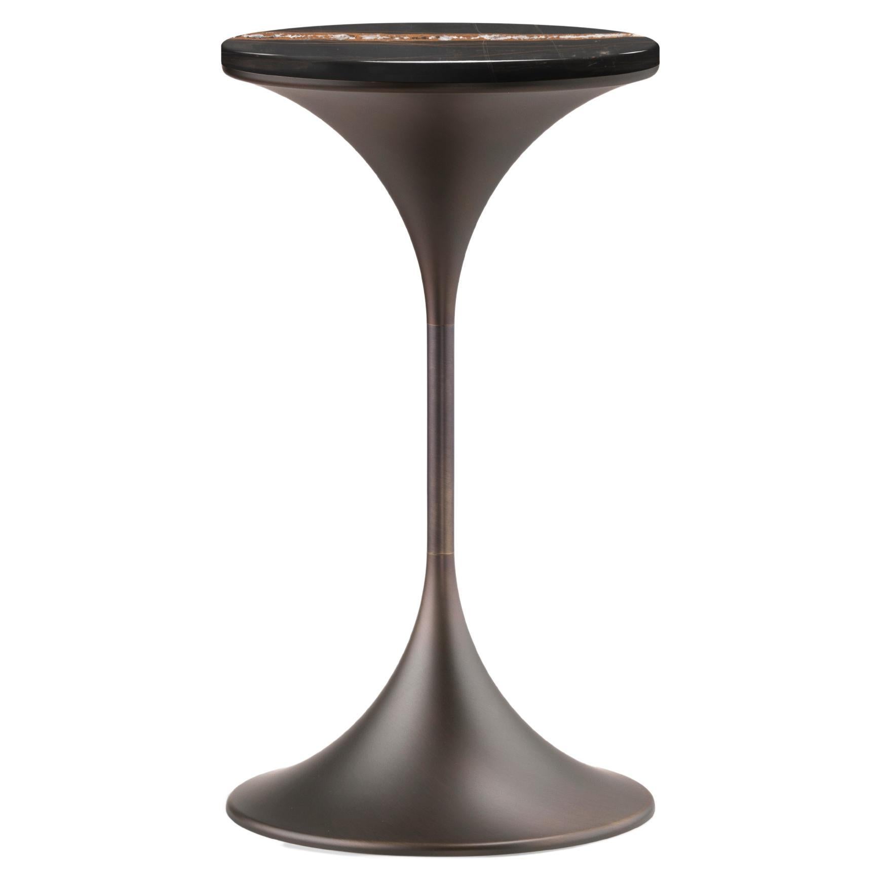Dapertutto Tall Table, Sahara Noir Top, Burnished Brass , Made in Italy For Sale