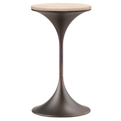 Dapertutto Tall Table, Travertino Top, Burnished Brass , Made in Italy