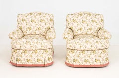 Dapha Floral Upholstered Swivel Arm Chairs, Pair