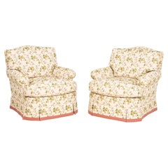 Dapha Floral Upholstered Swivel Arm Chairs, Pair